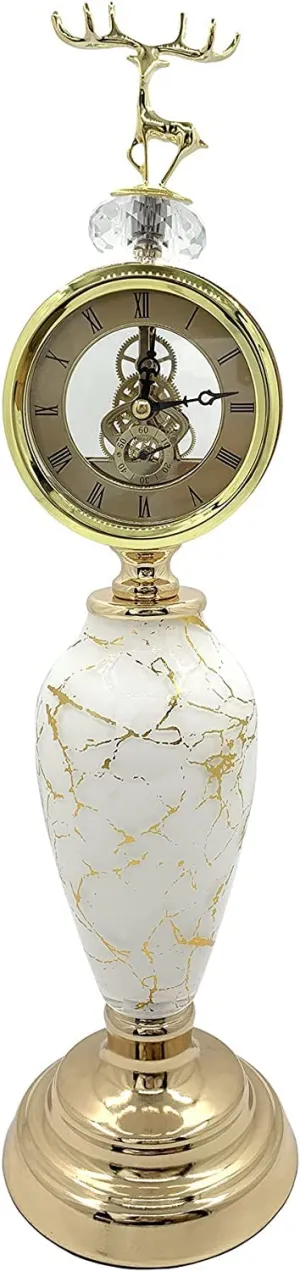1 Pcs Elevate Your Living Room Decor with Our Elegant Gold Table Desk Vintage Metal Clocks - The Perfect Grandfather Clock Mantel Battery-Powered Timepiece!