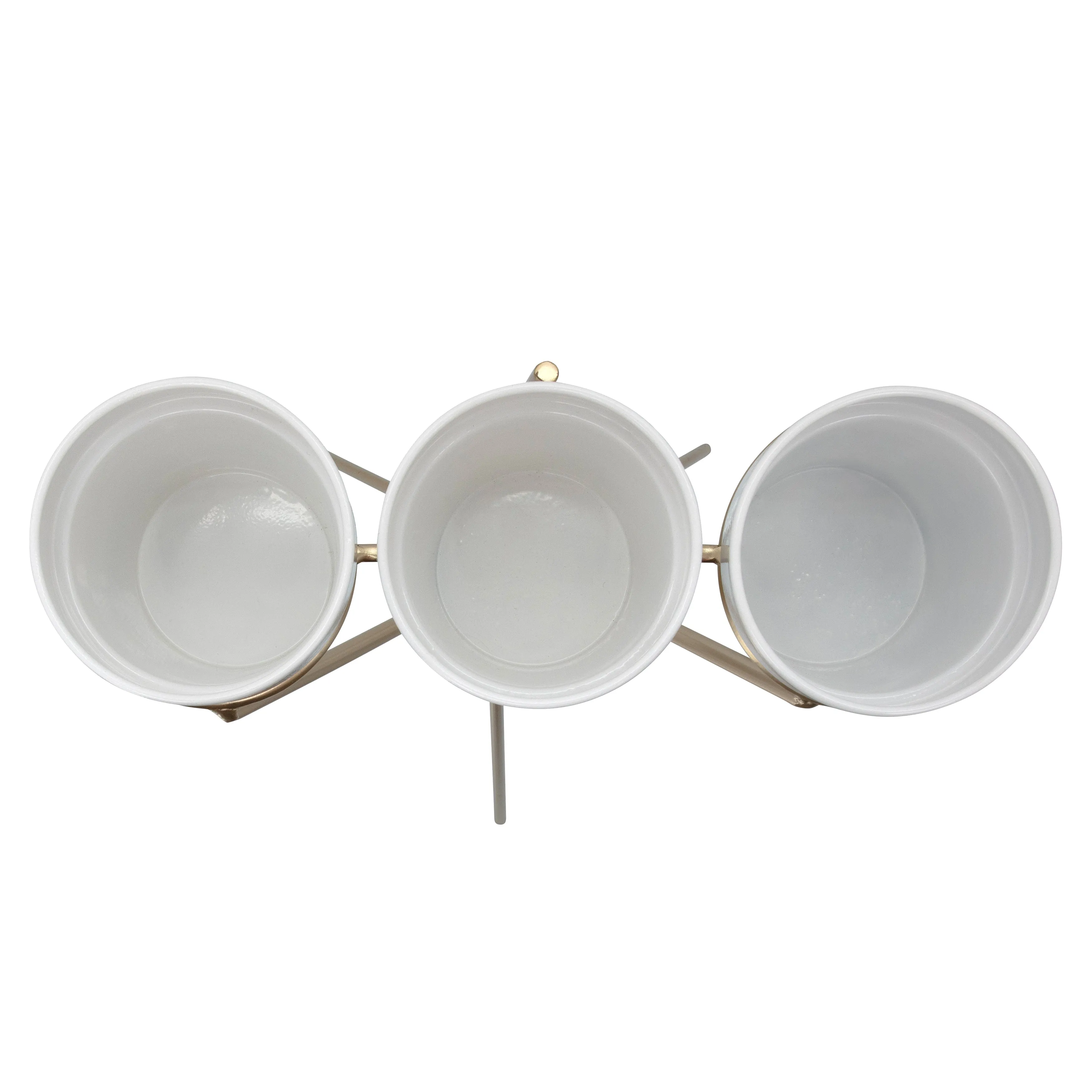 3-Cup Metal Planter On Gold Stand, White