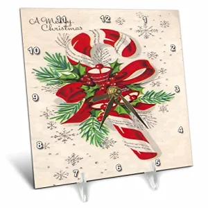 3D Rose A Vintage Merry Christmas Candy Cane Desk Clock, 6" x 6"