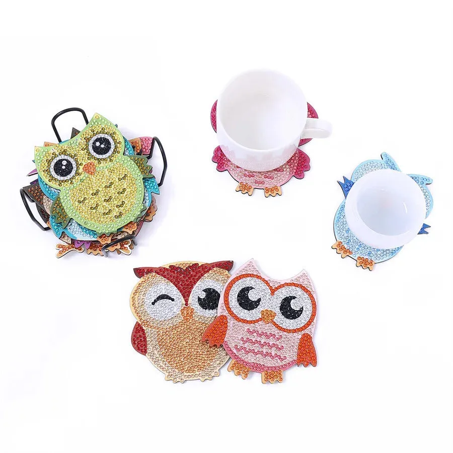 5D Diamond Art Coasters With Holder, 10 Piece Set, Adorable Owl Table Decorations