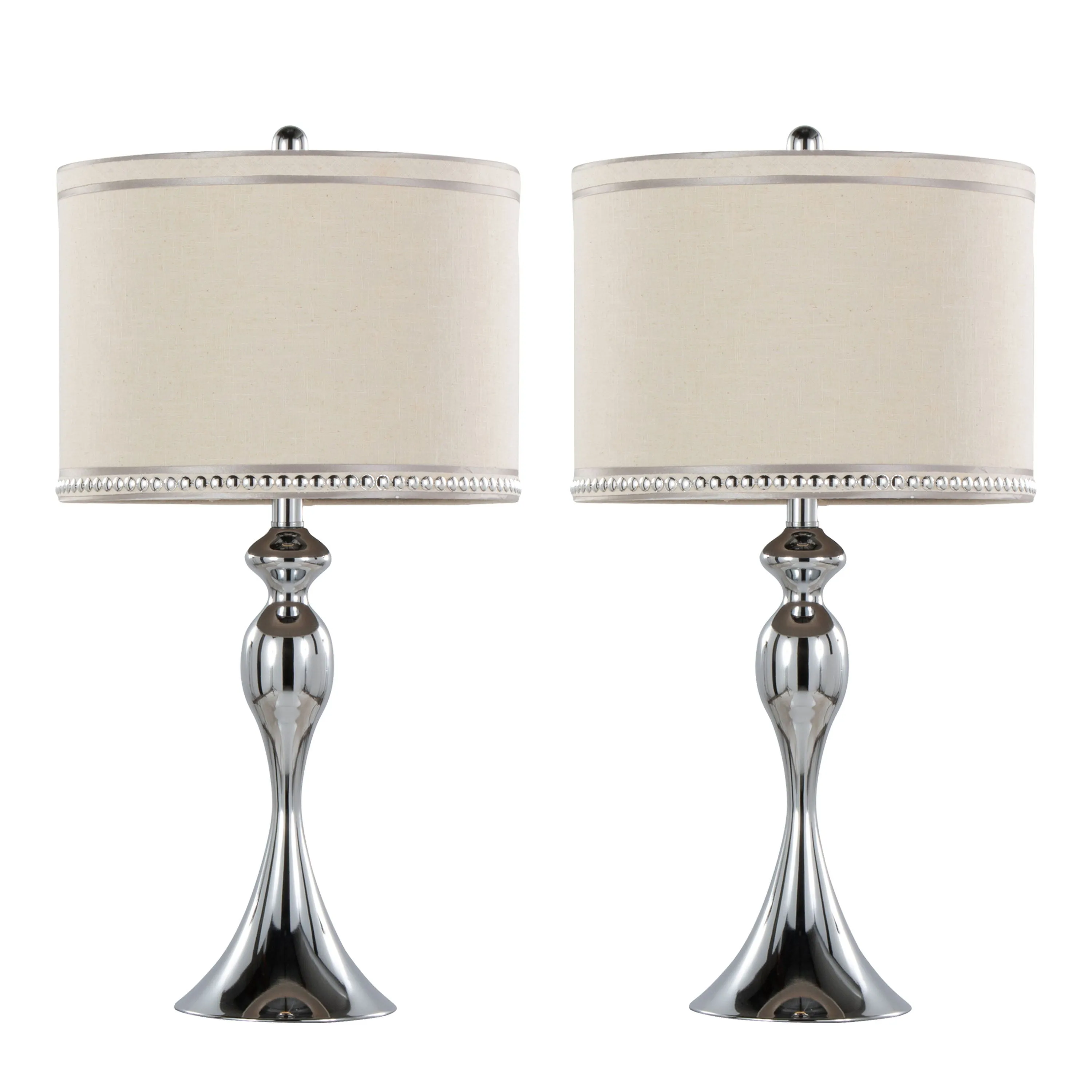 Ashland - Contemporary Table Lamp With Trim (Set of 2) - Polished Chrome / Cream by Couch.com