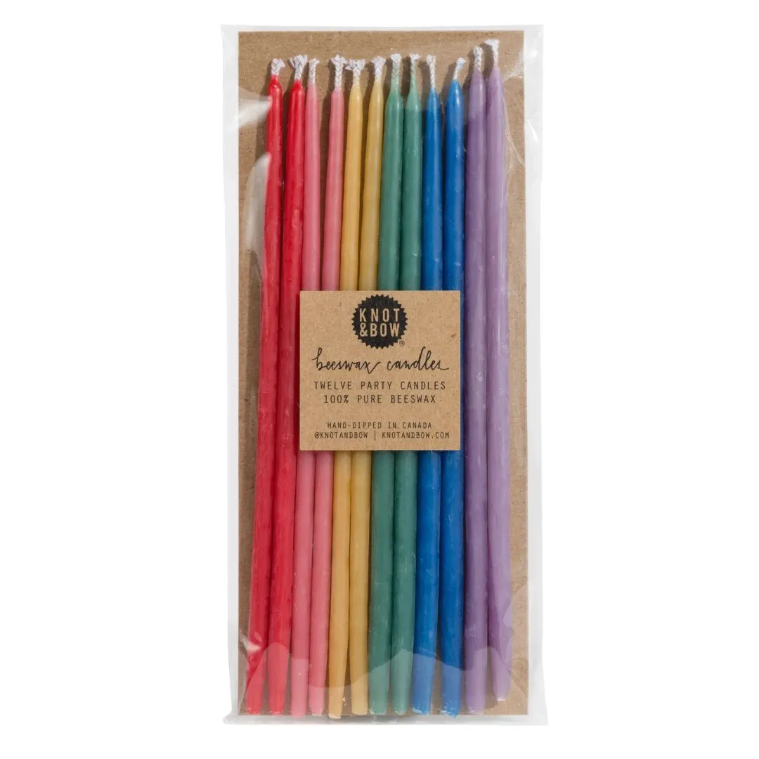 Assorted Tall Beeswax Birthday Candles (Rainbow)