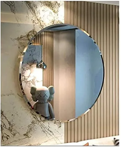 Cheval Glass Beveled Frame Less Mirror Round Designer Mirror for Wash Basin, Bathroom, Home Decor (18x18 Inches)