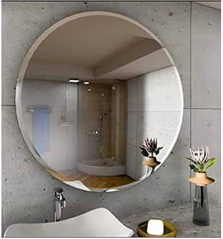 Cheval Glass Beveled Frame Less Mirror Round Designer Mirror for Wash Basin, Bathroom, Home Decor (18x18 Inches)