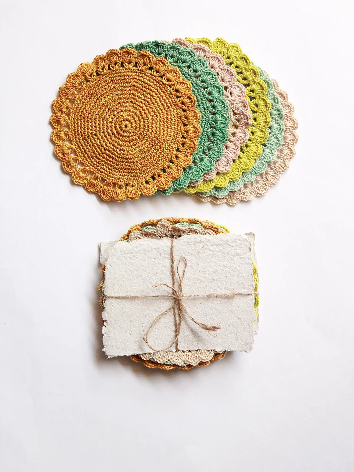 Cotton Crochet Coasters Set Of Six Multi Colour