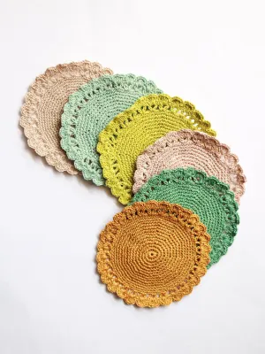 Cotton Crochet Coasters Set Of Six Multi Colour