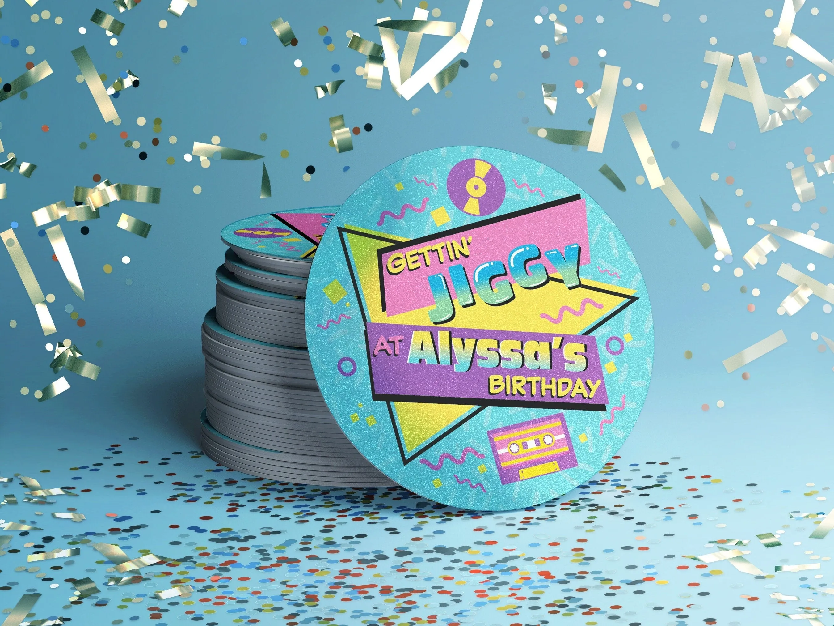 Custom 90s Birthday Party Coasters