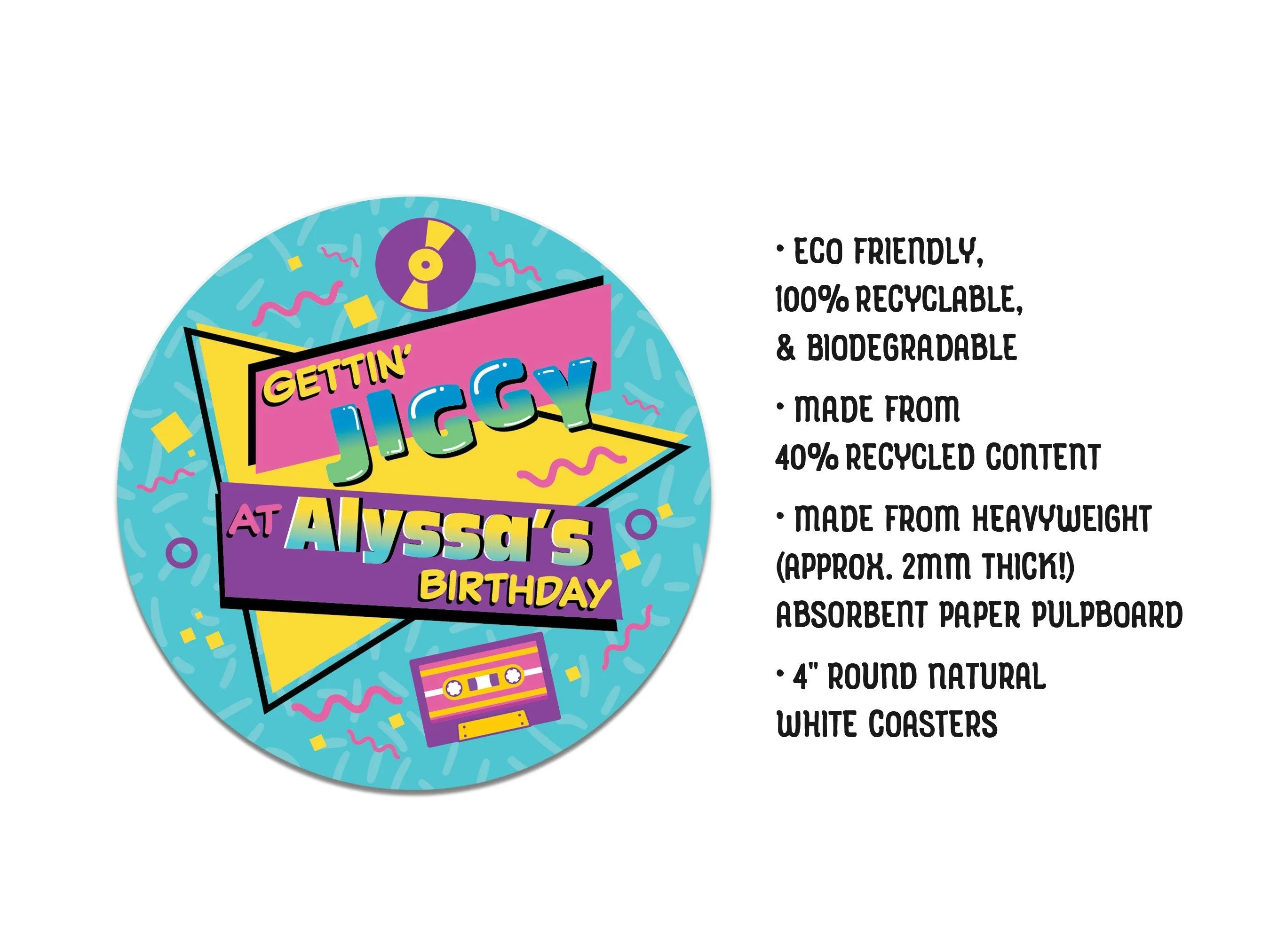 Custom 90s Birthday Party Coasters
