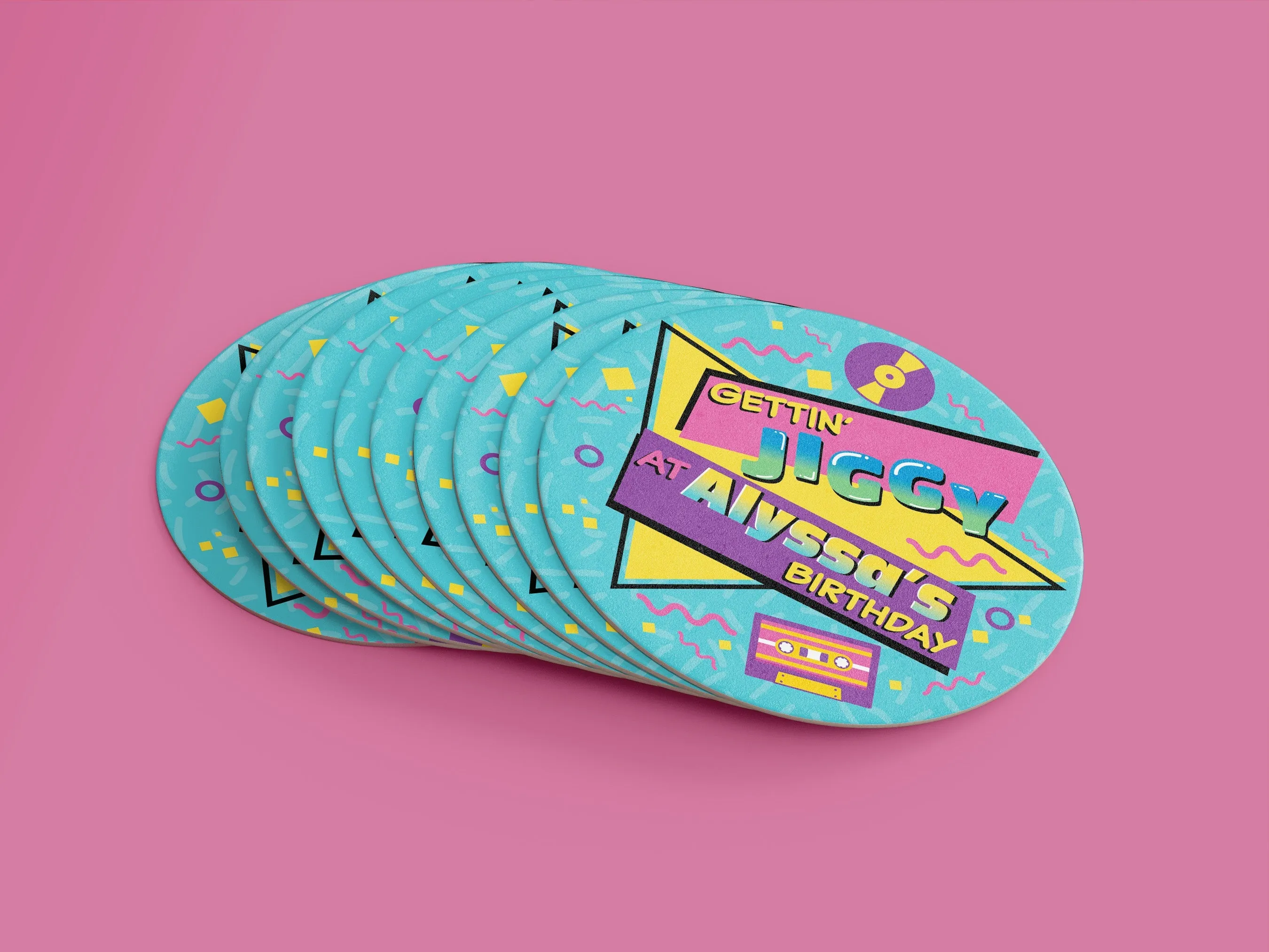 Custom 90s Birthday Party Coasters