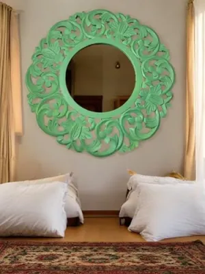 Daim® Antique Wall Mirror - Ornate Elliptical Design with Compressed MDF Frame Vintage Wall Mount Mirror Makeup Elegant Hanging Glass Living Room Bedroom Bathroom Basin Home Decor (45Cm) (Green)