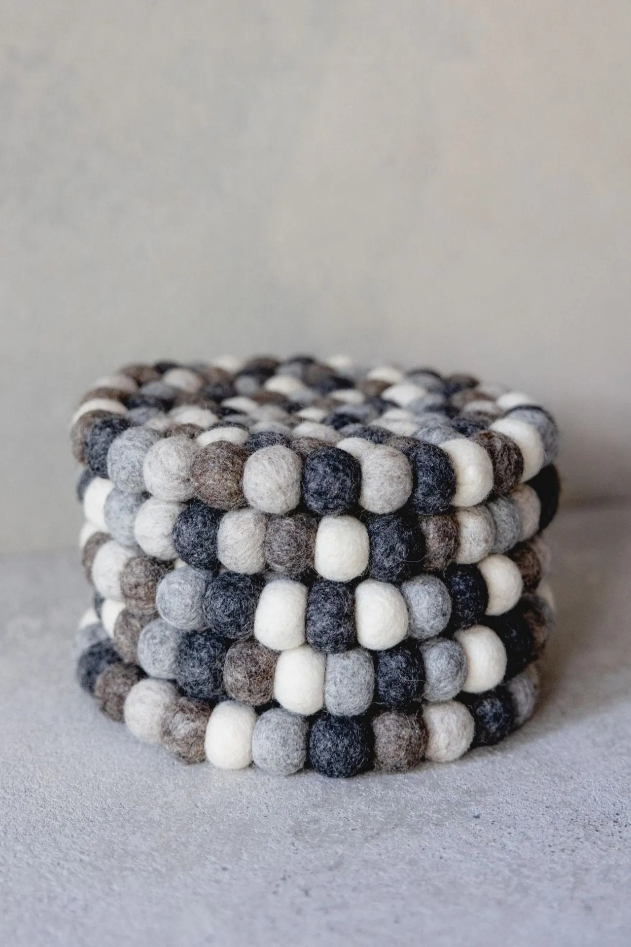 Felt Ball Set - Trivet   6 Coasters (Neutrals)