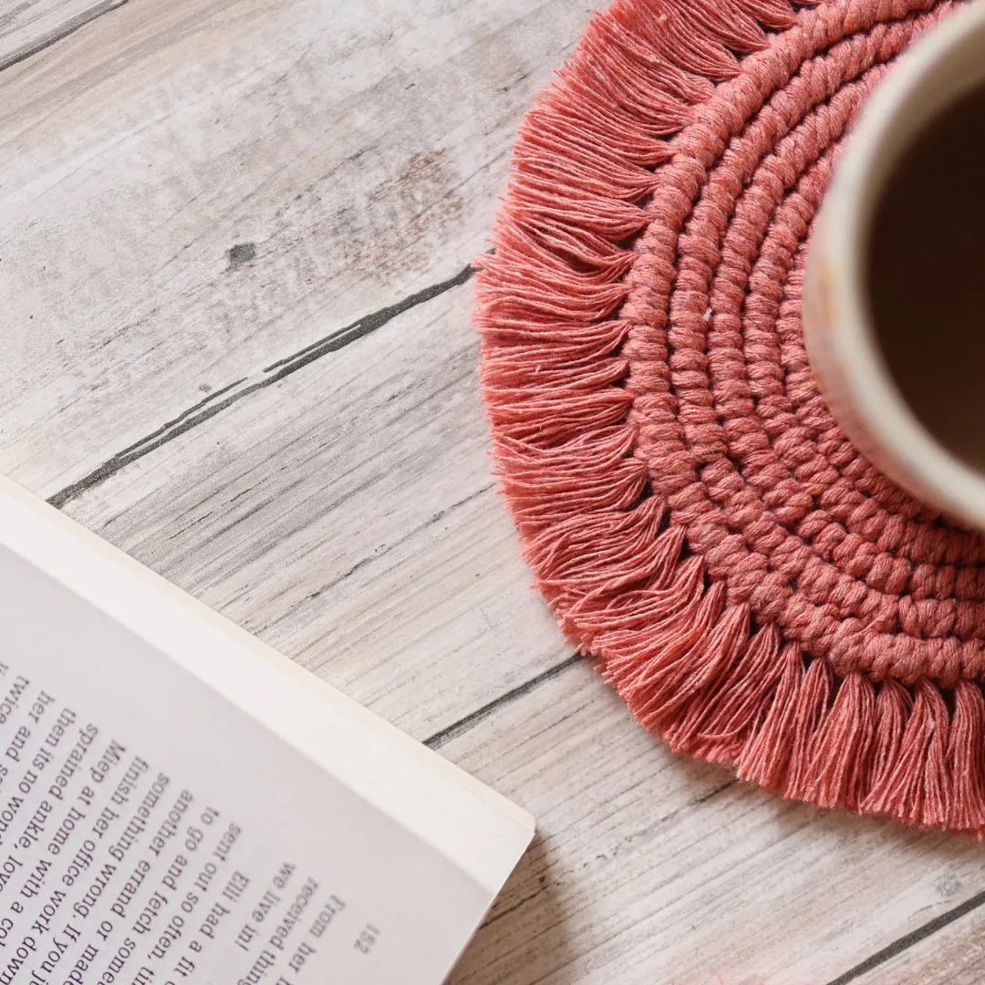 Handmade Macrame Peach Table Coasters - Set of 2