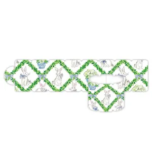 Handpainted Boxwood Trellis with Bunnies Napkin Ring