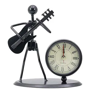 Jamboree!!! Decoration Trombone Flute Crafts Figurines Wrought Iron Metal Band Musicians Clocks Watches Stage Adornment Handicraft Furnishing Model (Guitar)