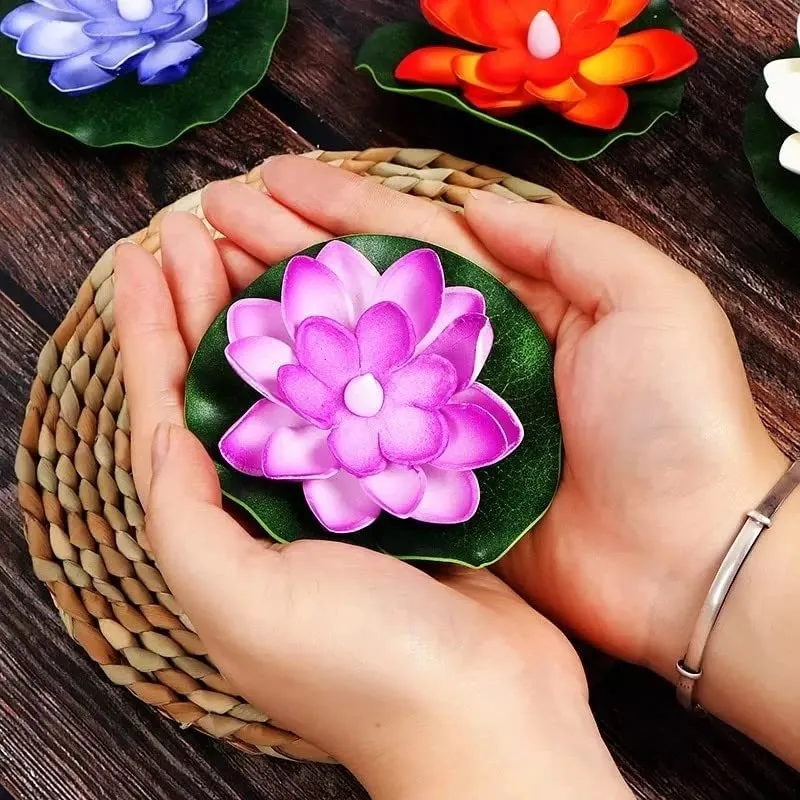 Klip2Deal Diwali Multi-Color Waterproof LED Floating Candles for Bath, Wedding, and Festival - Romantic Night Lighting with Lotus Shape | Smokeless Flameless Diya LED Candles (Plastic, Set of 6)
