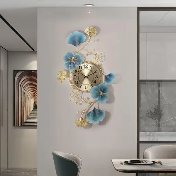 LUXURY LODGE Wall Clocks,Art Simple Wall Clock 3D Metal Large Wall Clock, Butterfly Pattern Decor Silent Non Ticking Modern Quartz Art Wall Clock for Living Room Kitchen Bedroom/37 21" 2 (Awe34)