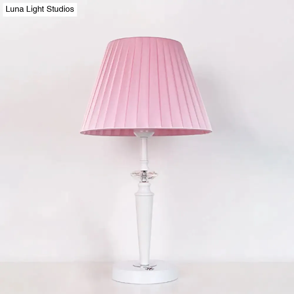 Modern Pink Desk Lamp: Tapered Fabric Shade, Crystal Deco, Touch Switch