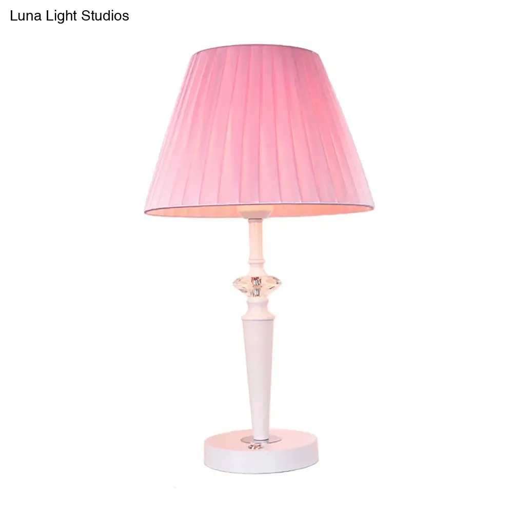 Modern Pink Desk Lamp: Tapered Fabric Shade, Crystal Deco, Touch Switch