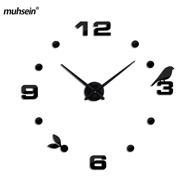 Muhsein Factory 2019 New Modern DIY Black Cat Bird Quartz Wall Clocks