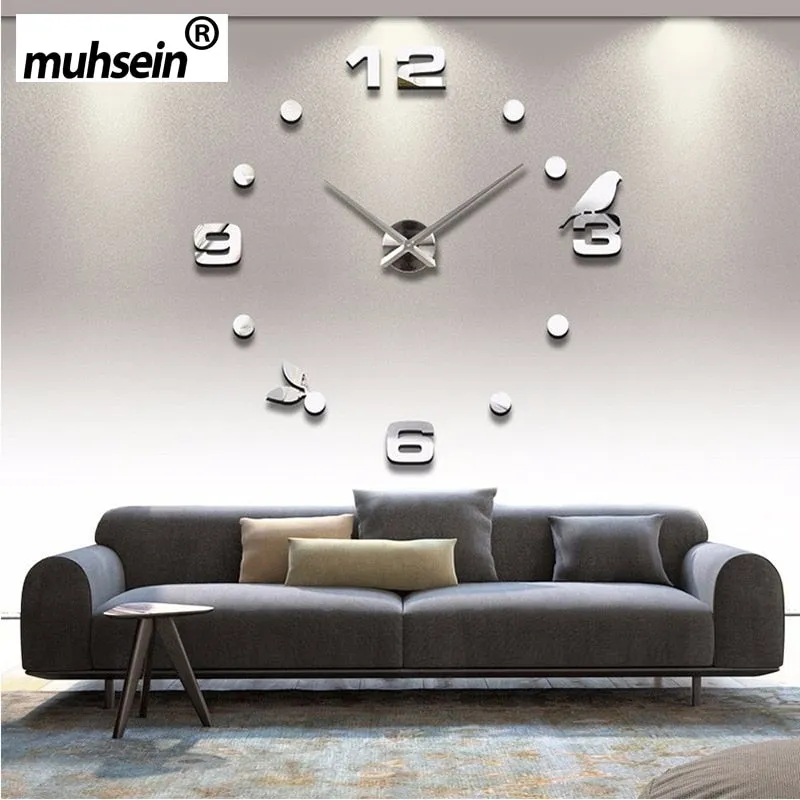 Muhsein Factory 2019 New Modern DIY Black Cat Bird Quartz Wall Clocks