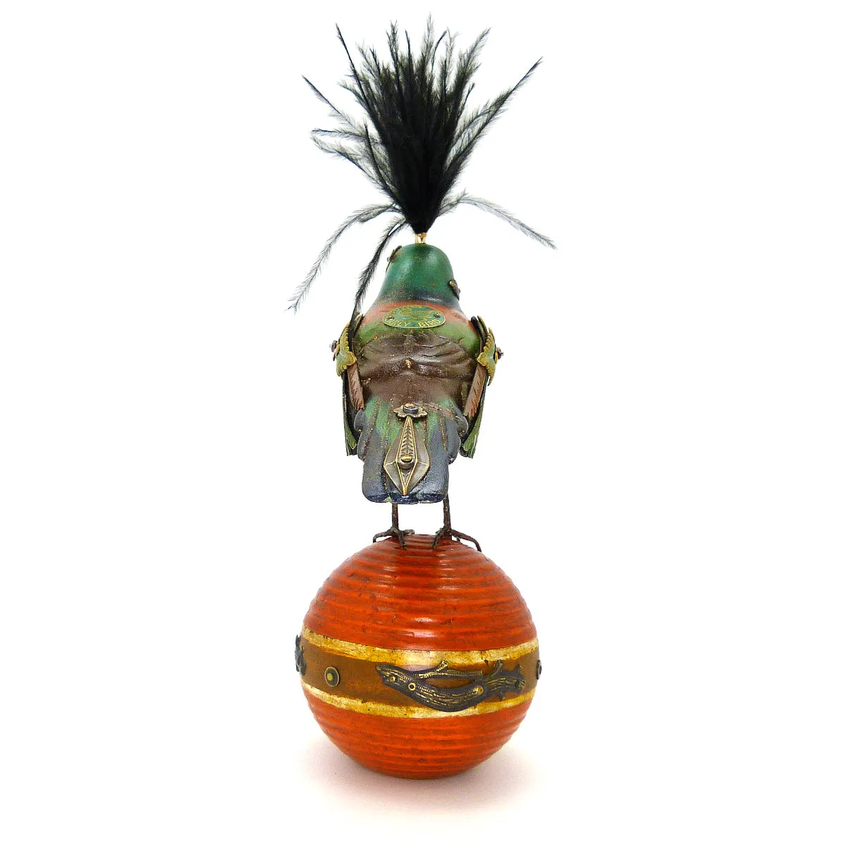 Mullanium Brown Teal Bird Croquet Ball Artists Jim Tori Mullan Steampunk Handmade