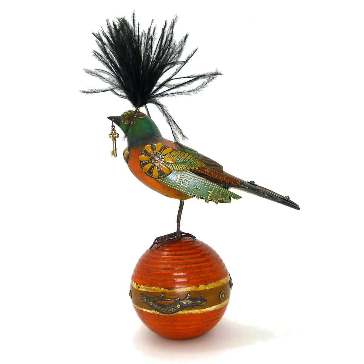 Mullanium Brown Teal Bird Croquet Ball Artists Jim Tori Mullan Steampunk Handmade