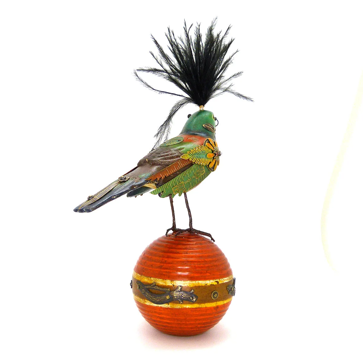 Mullanium Brown Teal Bird Croquet Ball Artists Jim Tori Mullan Steampunk Handmade
