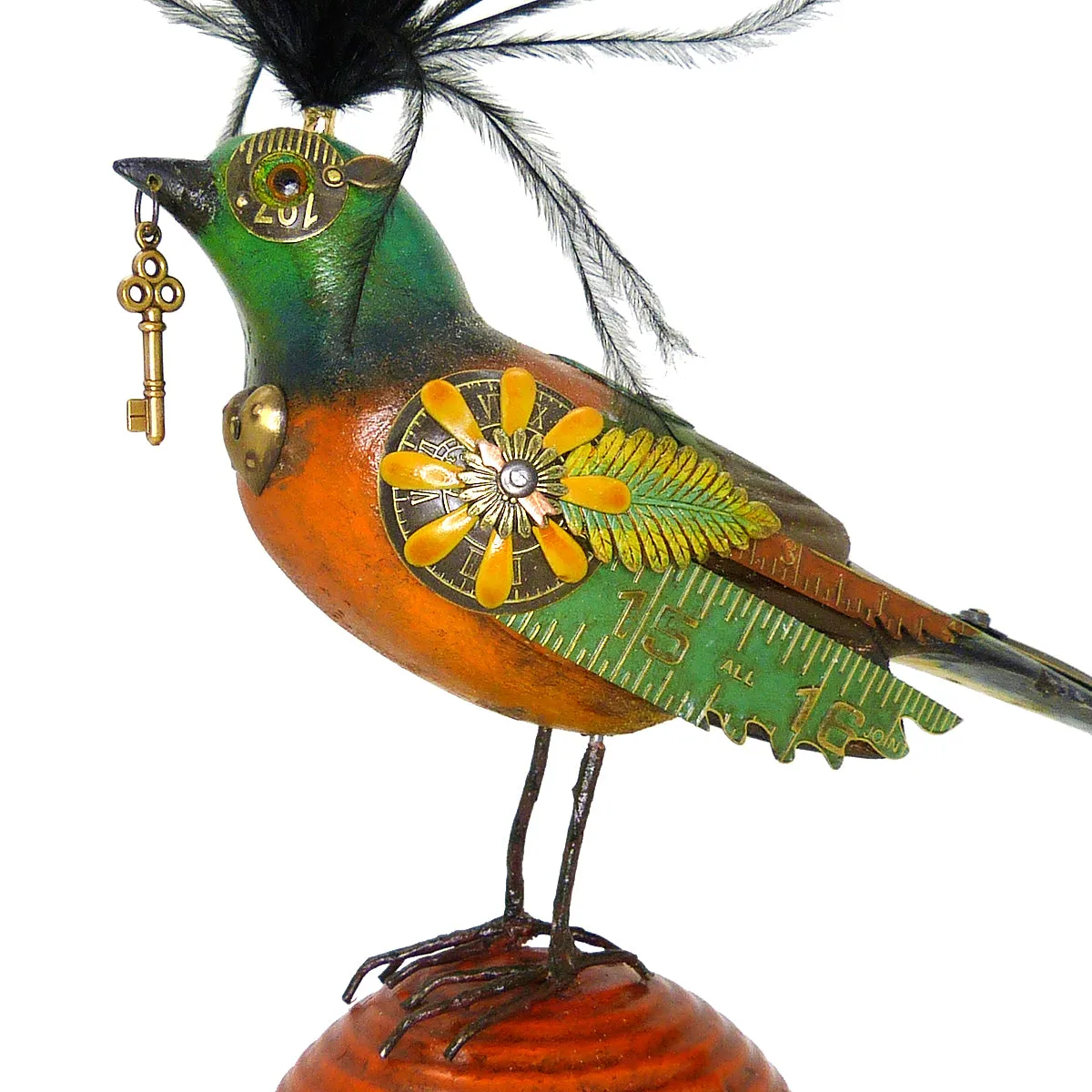 Mullanium Brown Teal Bird Croquet Ball Artists Jim Tori Mullan Steampunk Handmade