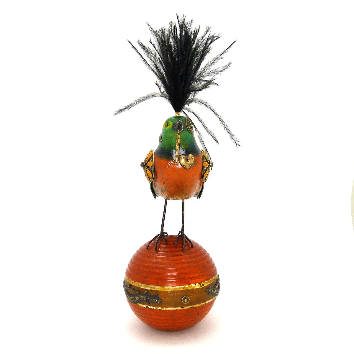 Mullanium Brown Teal Bird Croquet Ball Artists Jim Tori Mullan Steampunk Handmade