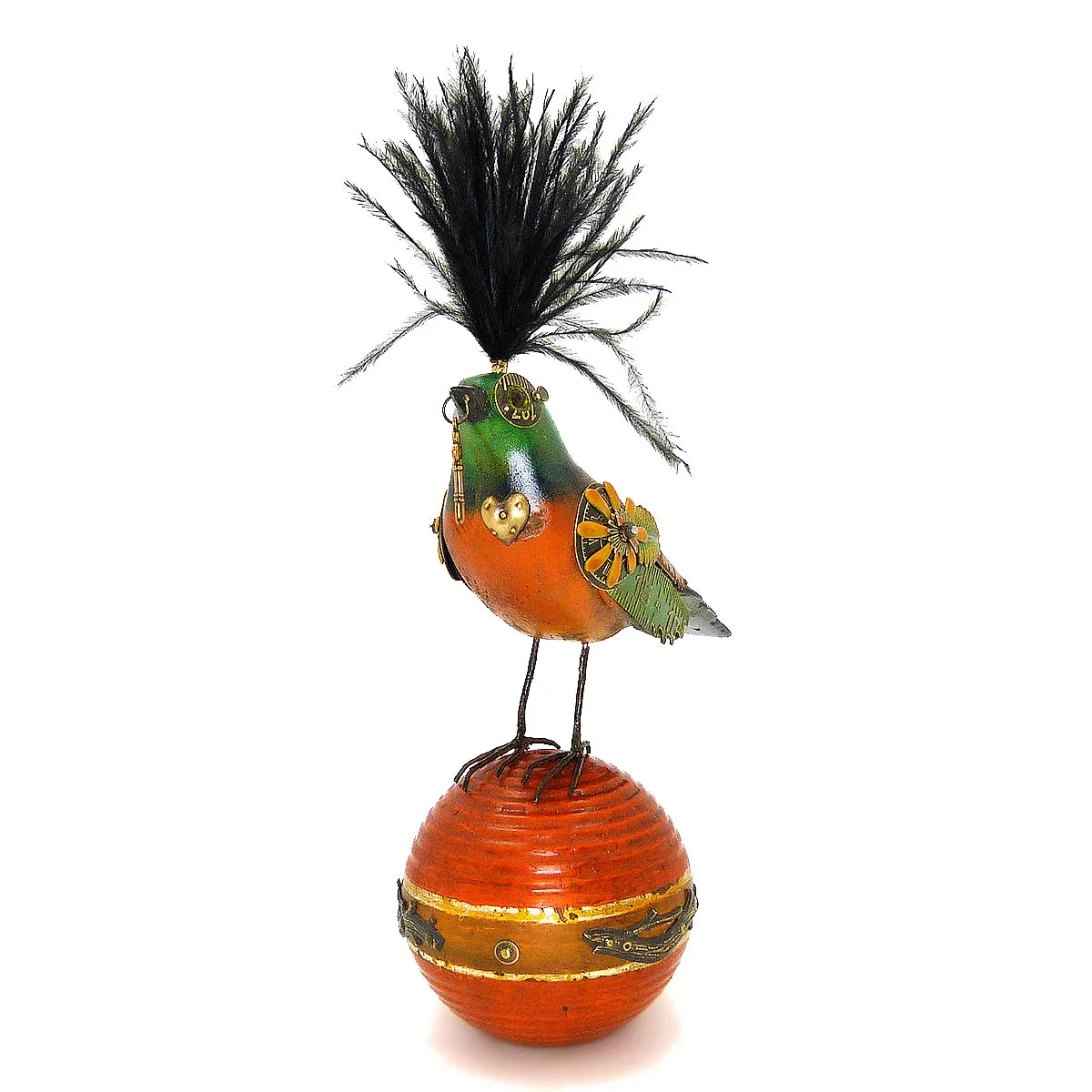 Mullanium Brown Teal Bird Croquet Ball Artists Jim Tori Mullan Steampunk Handmade