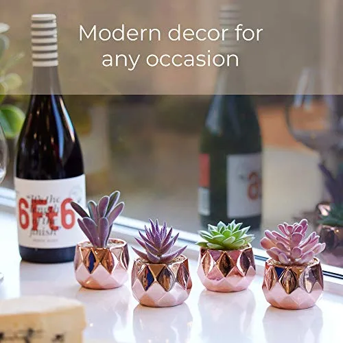 Nordik Set of 4 Desk Plants in Rose Gold  Pink Faux