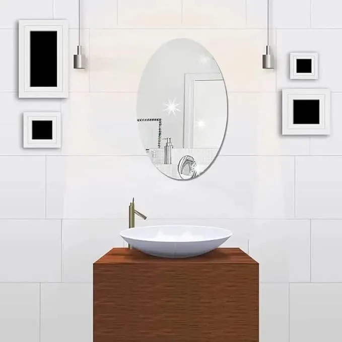 P S ASSOCIATES Oval Shape Adhesive Mirror Sticker for Wall on Tiles Bathroom Bedroom Living Room Basin Mirror Bathroom Wall Mirror Stickers Unbreakable Plastic Wall Mirror