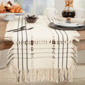 Plaid Hemstitch Fringe Cotton 16"x72" Table Runner
