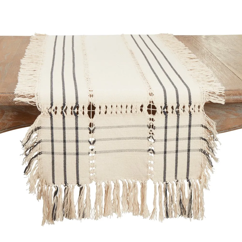 Plaid Hemstitch Fringe Cotton 16"x72" Table Runner