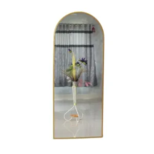 Quality Glass Modern Elegance Semi Circle Wall-Mounted Mirror Metal Framed Wall Mirror Bathroom Mirror Living Room Mirror Home Decor Mirror 24 x 60 Inches Color Golden MF 93