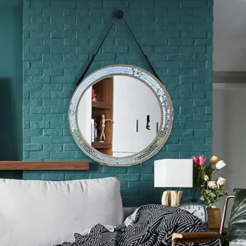 Round Wall Mirror with Beaded Frame, 18inch Diameter