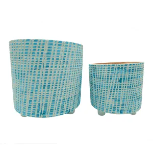 S/2 10/12" Checkered Footed Planter, Green