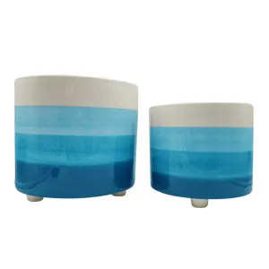 S/2 10/12" Footed Planter,  Blue