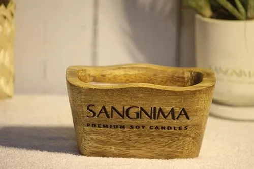 SANGNIMA Wooden Bowl Candle, 100% Soy Wax, Hand Poured, Fragrance Infused | Luxury Home Decor Candle Wooden Candle | Non Toxic | Room freshener Candle