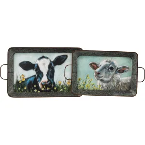 Sheep And Cow Set Galvanized Trays