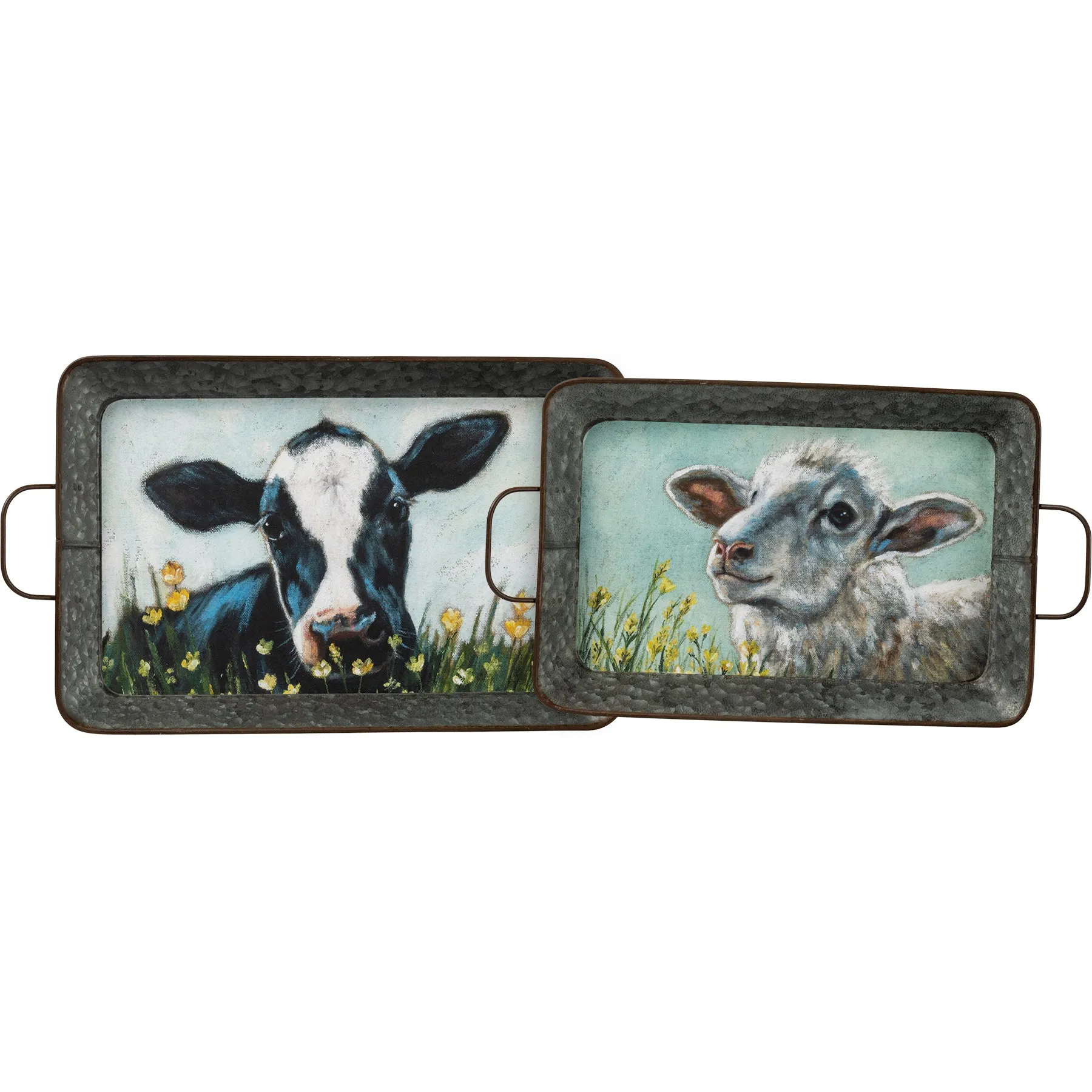 Sheep And Cow Set Galvanized Trays