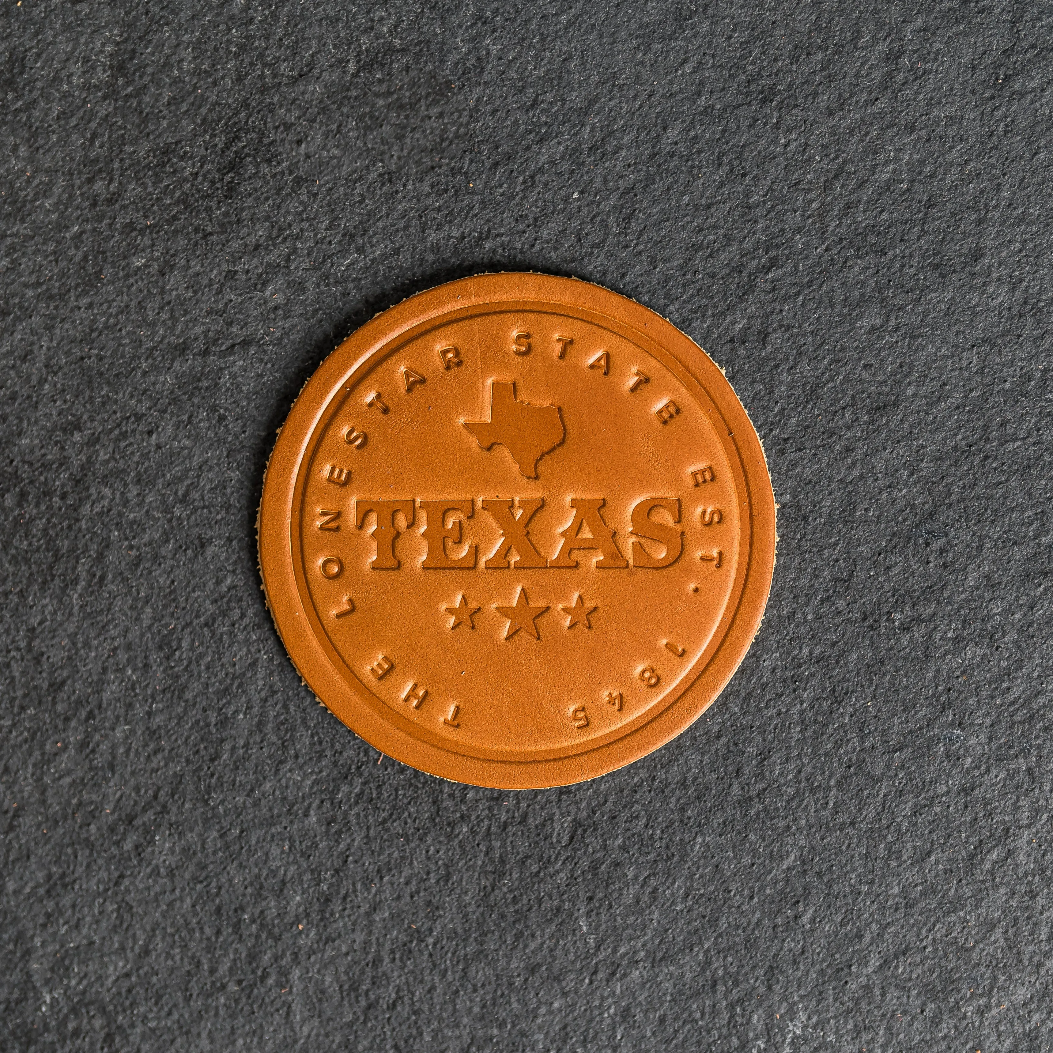 Texas Leather Coasters - 4" Round - Sold individually or as a Set of 4