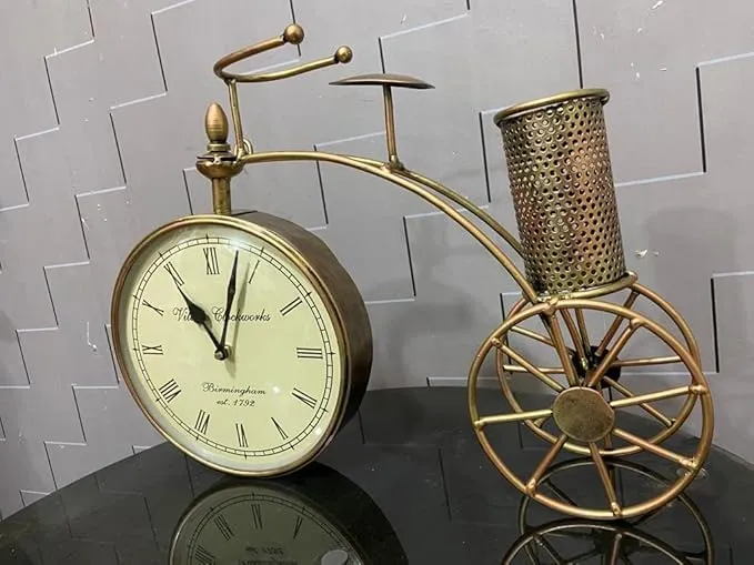 The Handicraft Store Handmade Metal Clock with Pen Stand for Office, Living Room, Bedroom, Dining Room, Kids Room. Size - 42 x 30 Centimetre