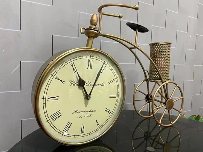 The Handicraft Store Handmade Metal Clock with Pen Stand for Office, Living Room, Bedroom, Dining Room, Kids Room. Size - 42 x 30 Centimetre
