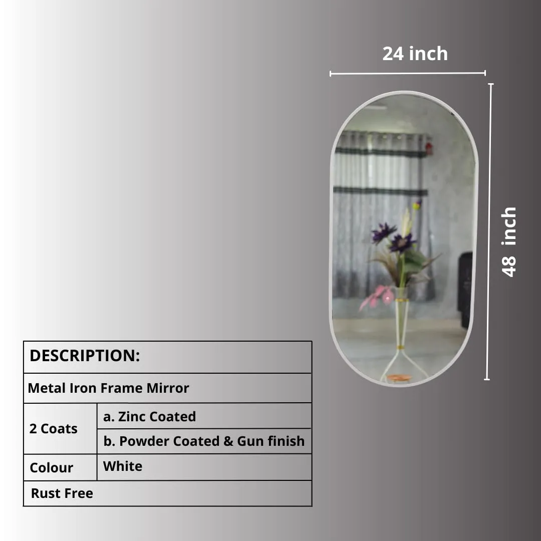 TINITALO Modern Elegance Capsule Shape Wall-Mounted Mirror Metal Framed Wall Mirror Bathroom Mirror Living Room Mirror Home Decor Mirror 24 x 48 Inches White MF 106
