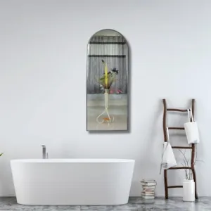 TINITALO Modern Elegance Semi Circle Wall-Mounted Mirror Metal Framed Wall Mirror Bathroom Mirror Living Room Mirror Home Decor Mirror 24 x 60 Inches Color Antique Silver MF 91