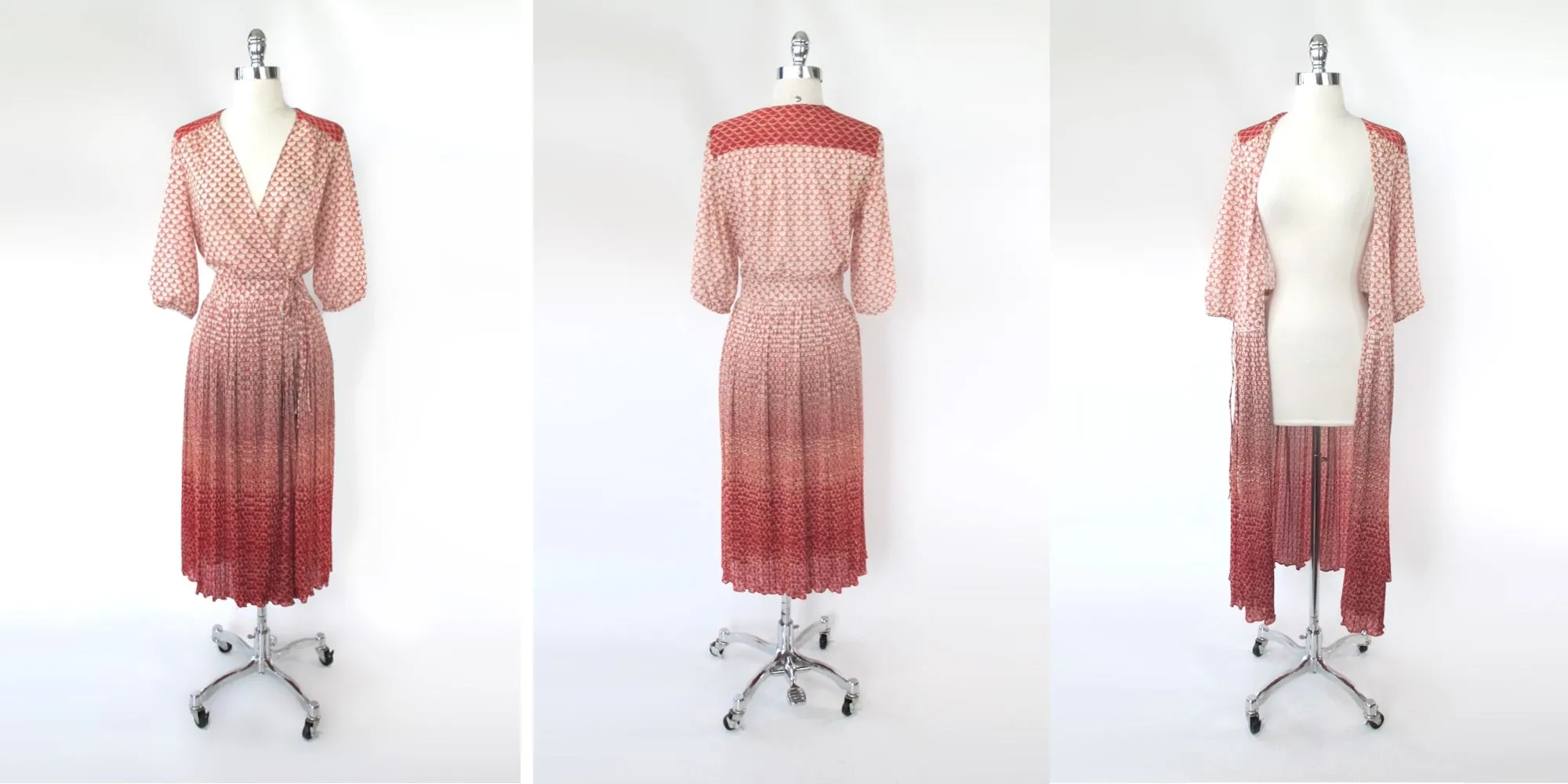Vintage 70s Ombre Sheer Wrap Dress S