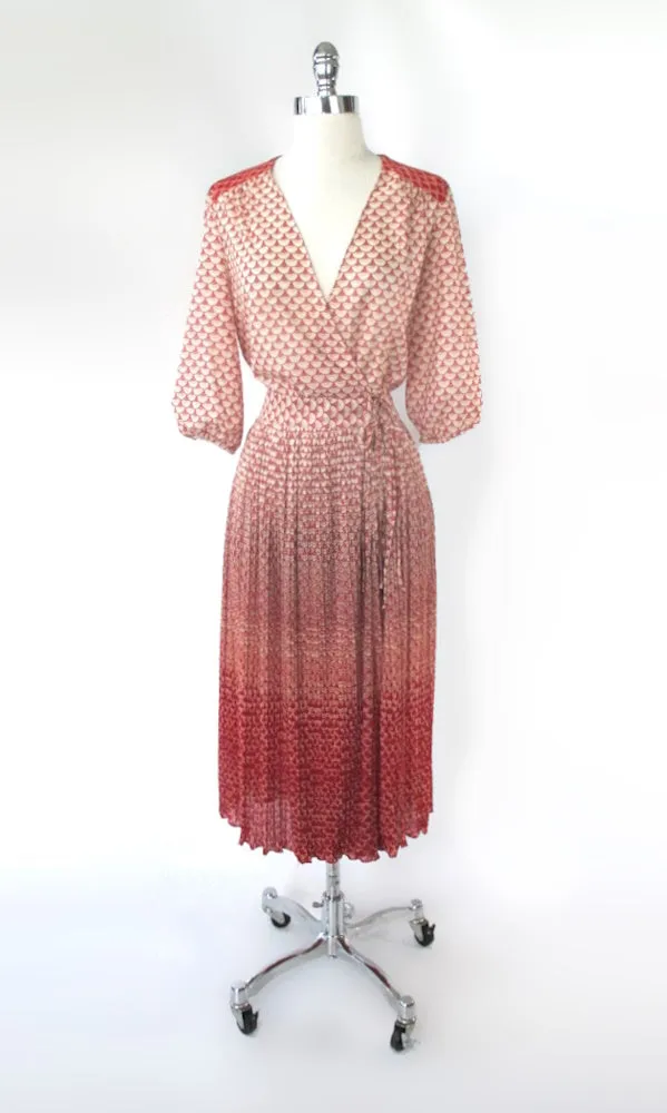 Vintage 70s Ombre Sheer Wrap Dress S
