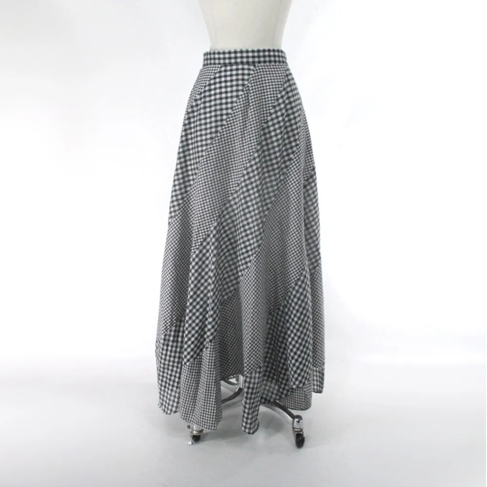 Vintage 70s Swirled Pinwheel Gingham Maxi Skirt M