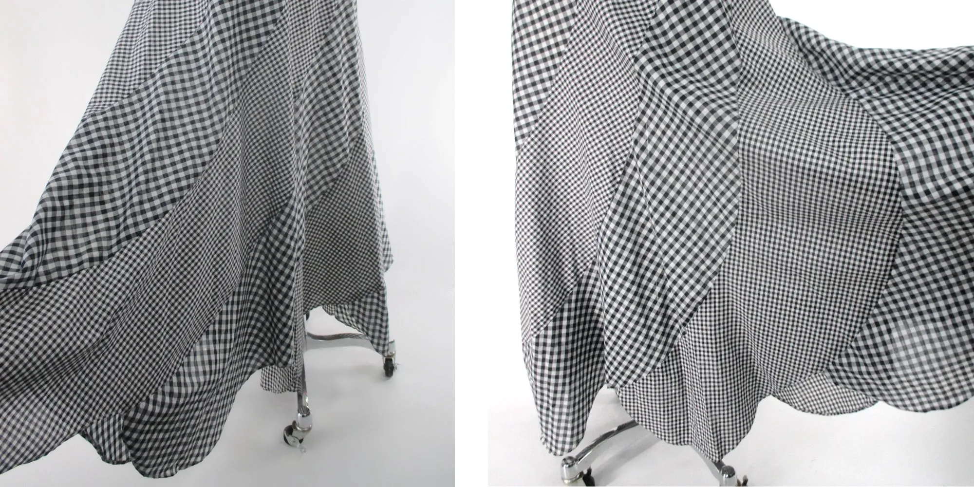 Vintage 70s Swirled Pinwheel Gingham Maxi Skirt M